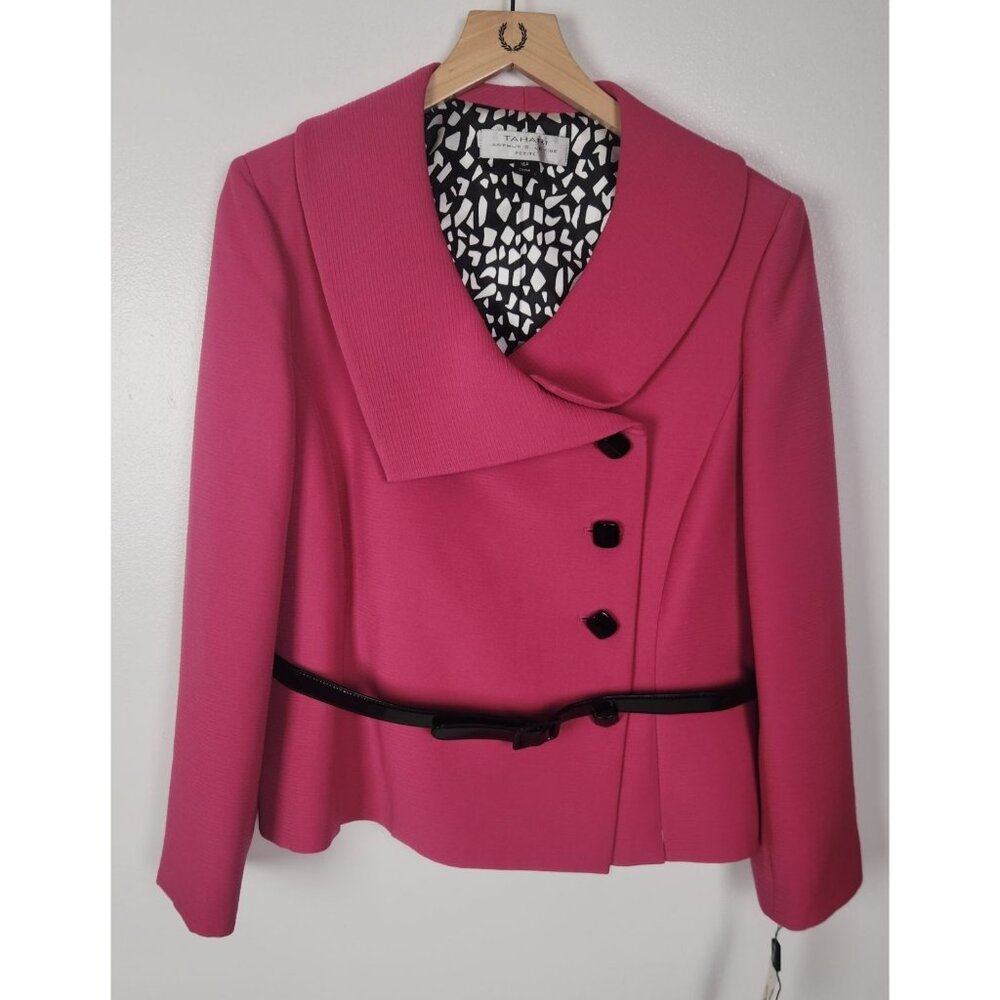 Tahari Arthur S. Levine Women's Sz. 16P Bright Pink & Black Belted Jacket NWT